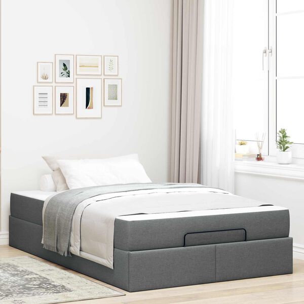 vidaXL Estrutura de cama com colch&atilde;o 2 pcs Cinza Escuro tecido