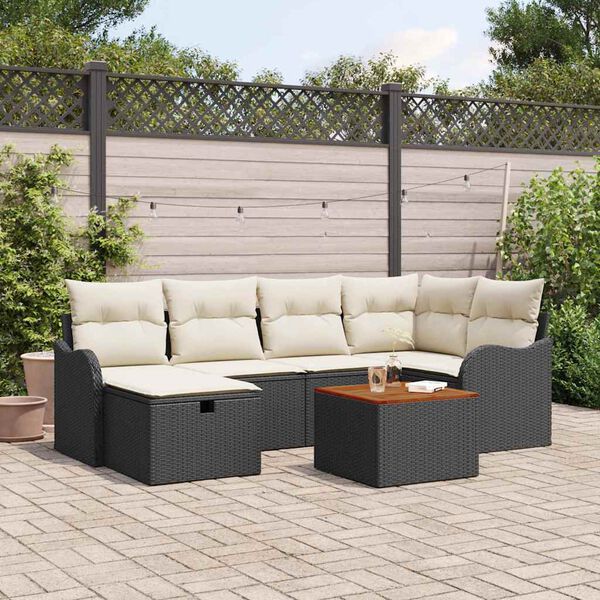 vidaXL Conjunto de Sof&aacute; de Jardim 7 pcs Preto Rattan Sint&eacute;tico