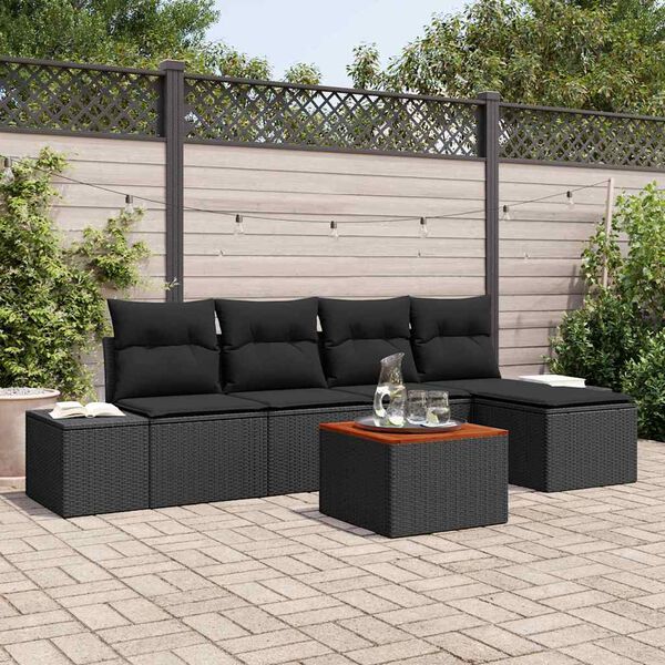 vidaXL Conjunto de Sof&aacute; de Jardim com almofada 6 pcs Preto vime PE