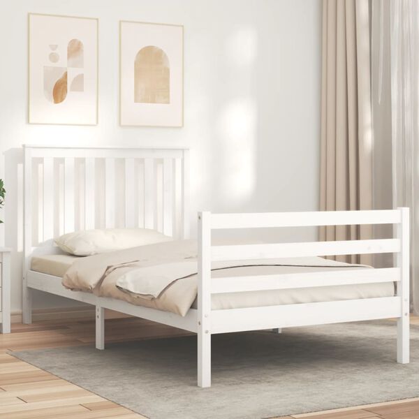 vidaXL Estrutura de cama com cabeceira 100x200cm madeira maci&ccedil;a branco