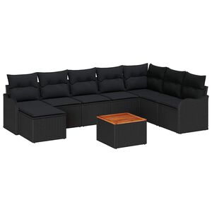 vidaXL Conjunto de Sof&aacute; de Jardim com almofada 9 pcs Preto vime PE