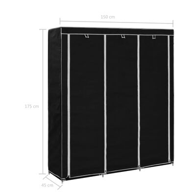 vidaXL Roupeiro c/ compartimentos e varões 150x45x175 cm tecido preto