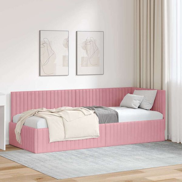 vidaXL Estrutura de Cama de Canto Rosa 80 cm x 200 cm Veludo