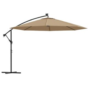 vidaXL Guarda-sol cantilever c/ luzes LED 350 cm cinza-acastanhado