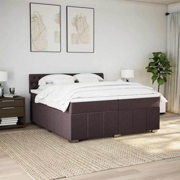vidaXL Cama com molas/colch&atilde;o 200x200 cm tecido castanho-escuro