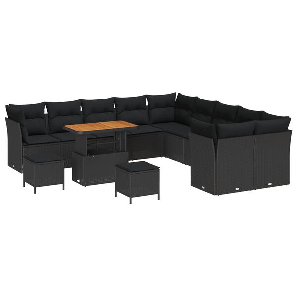 vidaXL Conjunto de Sof&aacute; de Jardim 13 pcs Preto vime PE