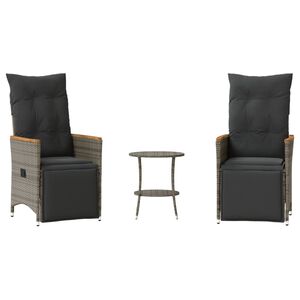 vidaXL 3 pcs conjunto bistr&ocirc; com almofad&otilde;es vime PE cinza