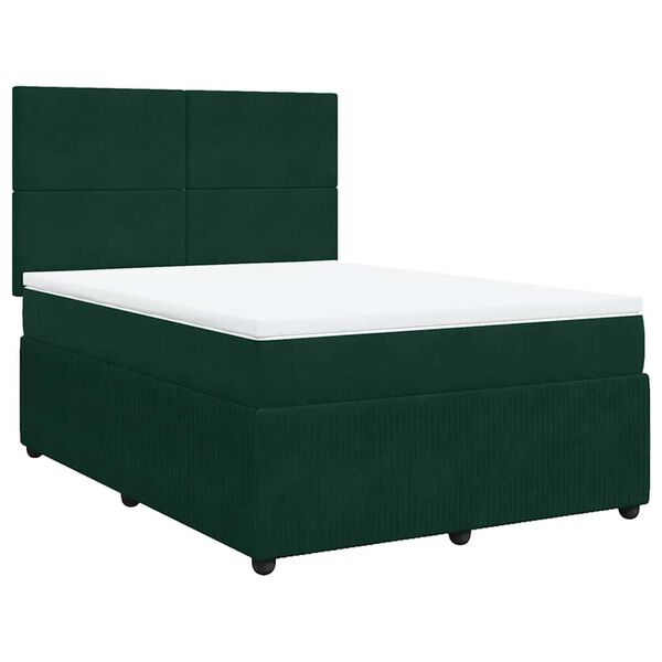 vidaXL Cama com molas/colch&atilde;o 140x200 cm veludo verde-escuro