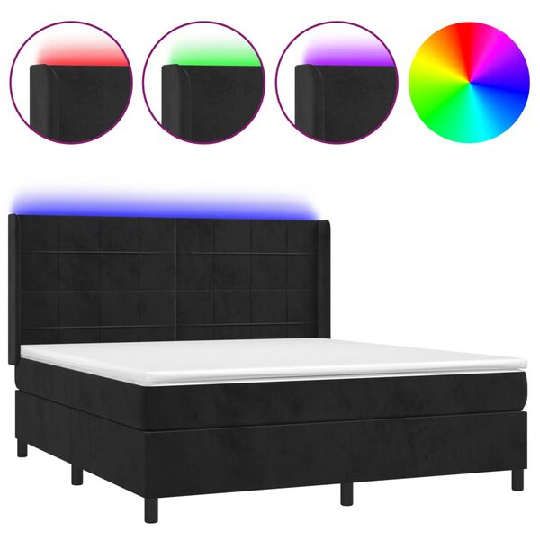 vidaXL Cama box spring c/ colch&atilde;o/LED 180x200 cm veludo preto