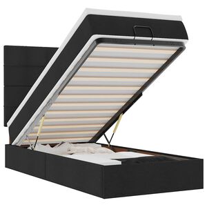 vidaXL Estrutura de cama otomana com colch&atilde;o preto 80x200cm tecido