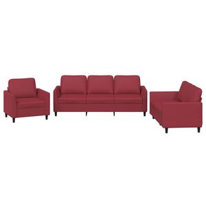 vidaXL 3 pcs conjunto sof&aacute;s c/ almofad&otilde;es couro artif. vermelho tinto