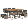 vidaXL 11 pcs conjunto jantar p/ jardim c/ almofad&otilde;es vime PE cinzento
