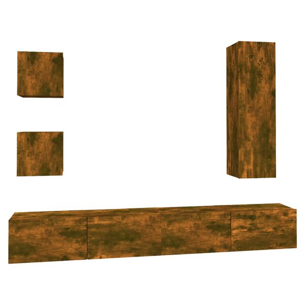 vidaXL Conjunto m&oacute;veis de TV 5 pcs madeira processada carvalho fumado