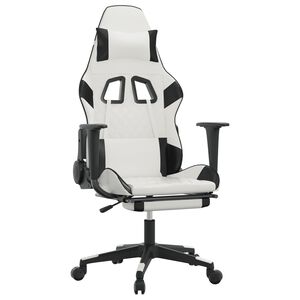 vidaXL Cadeira gaming c/ apoio p/ p&eacute;s couro artificial preto e branco