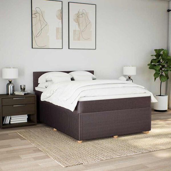 vidaXL Cama com molas/colch&atilde;o 140x190 cm tecido castanho-escuro