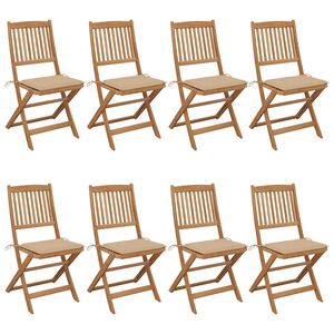 vidaXL Cadeiras de jardim dobr&aacute;veis 8 pcs c/ almofad&otilde;es ac&aacute;cia maci&ccedil;a