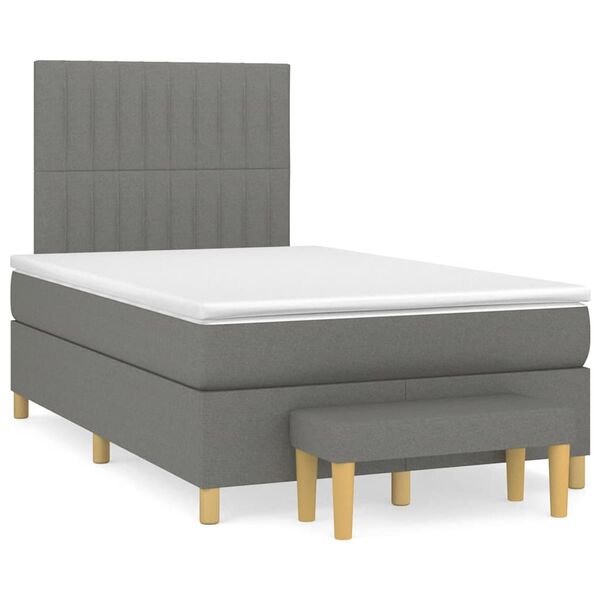 vidaXL Cama boxspring com colch&atilde;o 120x190 cm tecido cinzento-escuro