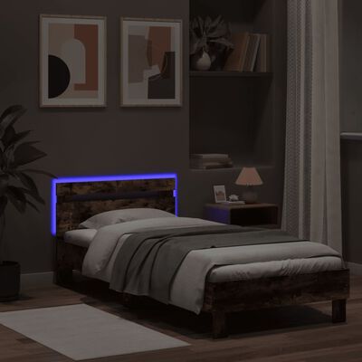 vidaXL Estrutura cama c/ cabeceira/luzes LED 75x190 cm carvalho fumado