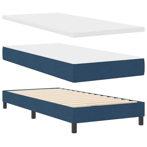 vidaXL Cama Box com colch&atilde;o com cabeceira Azul 200 x 100 cm Poli&eacute;ster