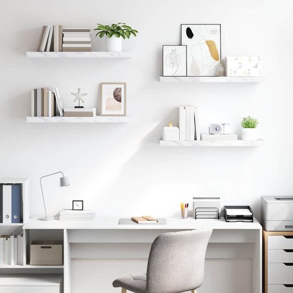 vidaXL Prateleira de Parede 4 pcs M&aacute;rmore Branco 90 x 23,5 x 4 cm