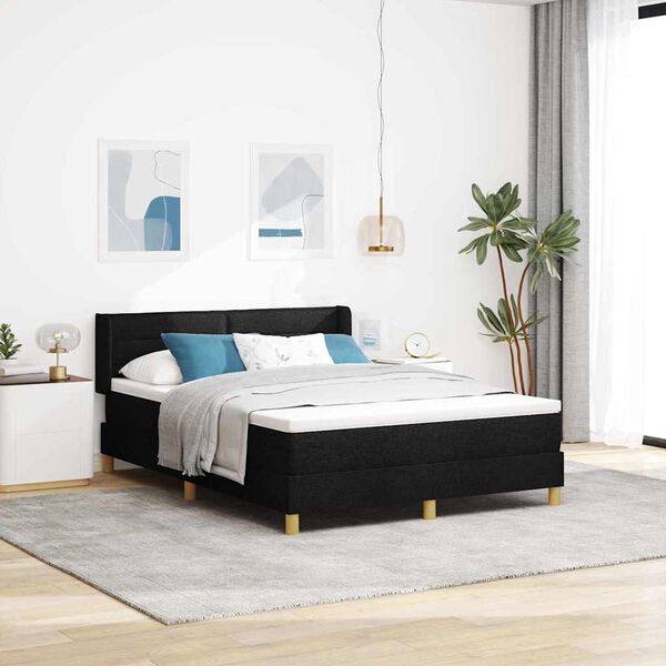 vidaXL Cama Box com colch&atilde;o com cabeceira Preto 190 x 140 cm tecido