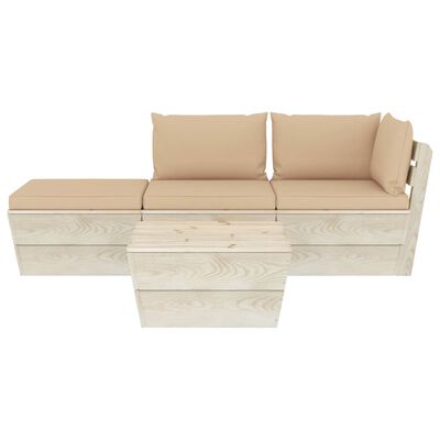 vidaXL 4 pcs conjunto lounge de paletes + almofadões madeira de abeto