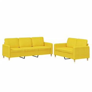 vidaXL 2 pcs conjunto de sof&aacute;s com almofad&otilde;es tecido amarelo-claro