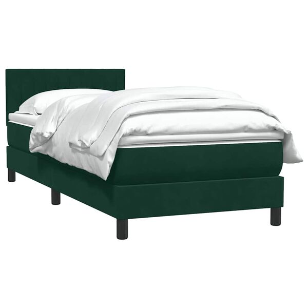 vidaXL Cama com molas/colch&atilde;o 90x220 cm veludo verde-escuro