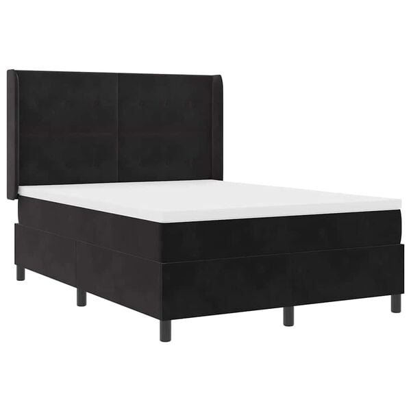 vidaXL Cama Box com colch&atilde;o com cabeceira Preto 140 x 190 cm Veludo