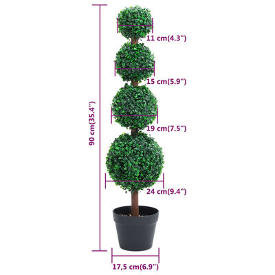 vidaXL Planta artificial buxo em forma de esfera com vaso 90 cm verde