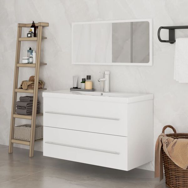 vidaXL 3 pcs conjunto de m&oacute;veis de casa de banho branco