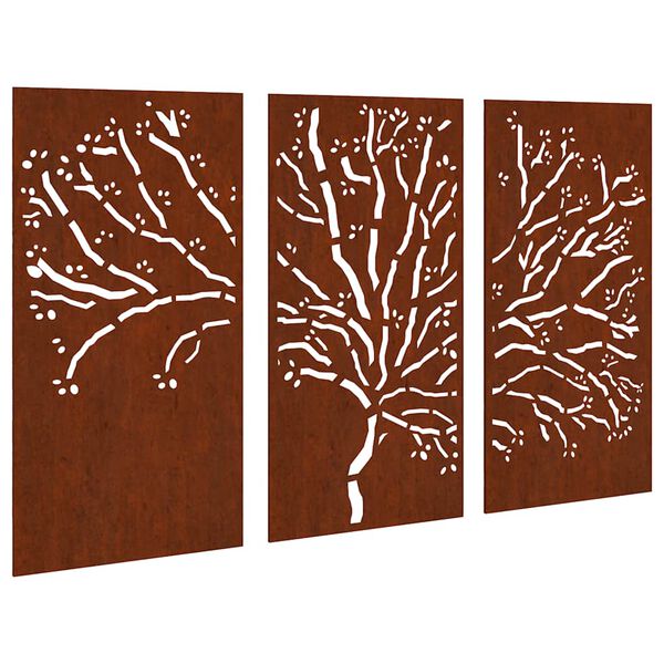 vidaXL Decora&ccedil;&atilde;o muro de jardim 3pcs 105x55cm a&ccedil;o corten design &aacute;rvore