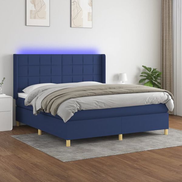 vidaXL Cama box spring c/ colch&atilde;o e LED 180x200 cm tecido azul