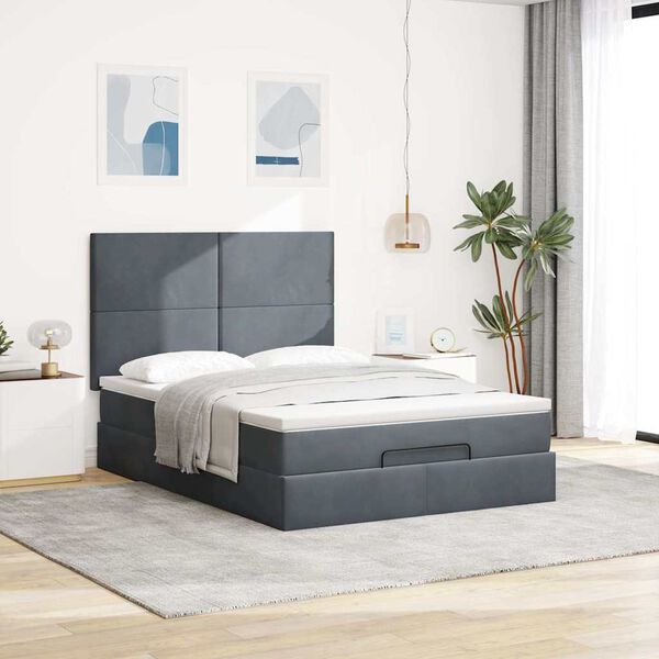vidaXL Estrutura cama otomana com colch&otilde;es 140x190cm cinzento escuro