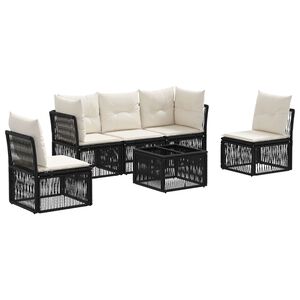 vidaXL Conjunto de Sof&aacute; de Jardim 6 pcs Preto vime PE