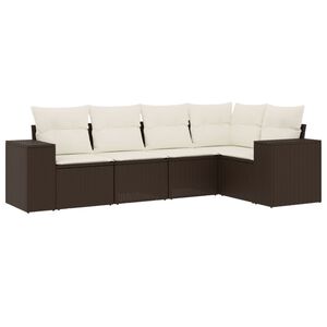 vidaXL 5 pcs conjunto sof&aacute;s p/ jardim c/ almofad&otilde;es vime PE castanho