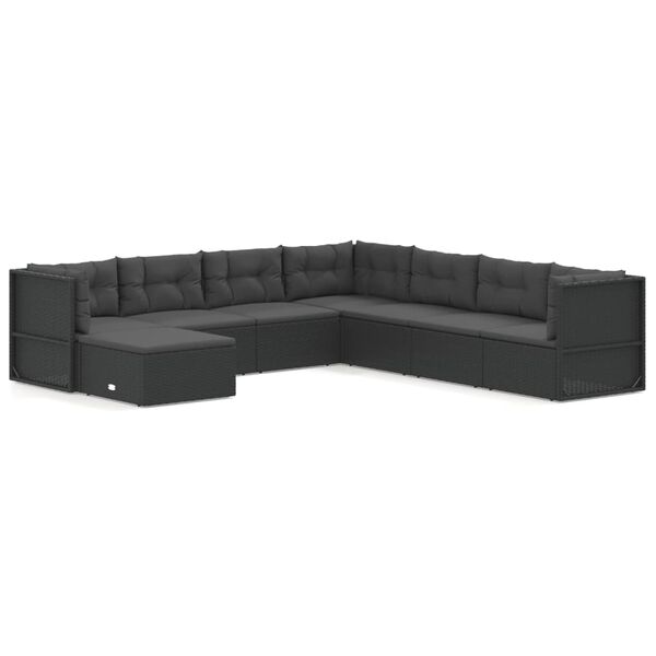 vidaXL 8 pcs conjunto lounge de jardim c/ almofad&otilde;es vime PE preto