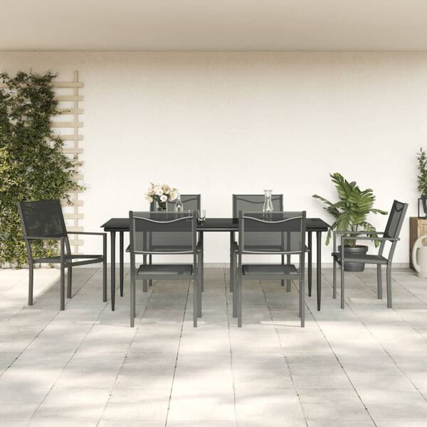vidaXL 7 pcs conjunto de jantar para jardim a&ccedil;o e textilene preto
