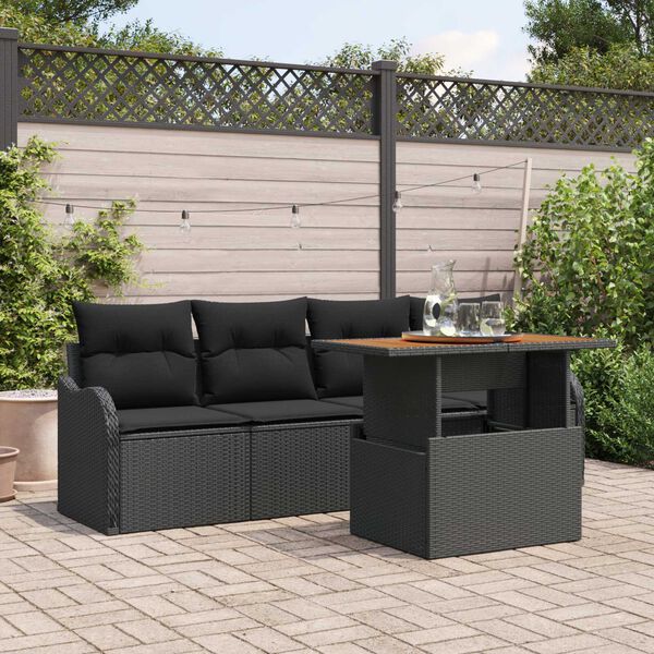 vidaXL Conjunto de Sof&aacute; de Jardim 5 pcs Preto vime PE