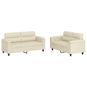 vidaXL 2 pcs conjunto sof&aacute;s c/ almofad&otilde;es couro artificial cor creme