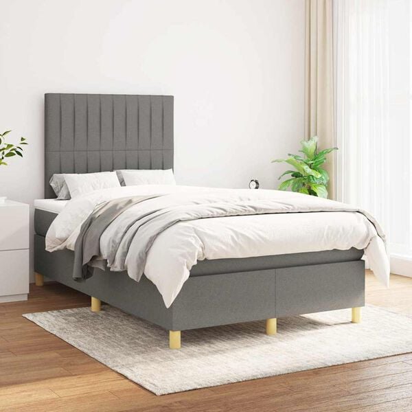 vidaXL Cama boxspring com colch&atilde;o 120x190 cm tecido cinzento-escuro