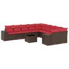 vidaXL Conjunto de sof&aacute; de jardim com 11 pe&ccedil;as e almofadas em rattan sint&eacute;tico marrom