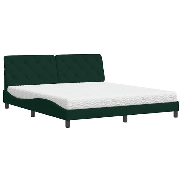 vidaXL Cama com colch&atilde;o 180x200 cm veludo verde-escuro