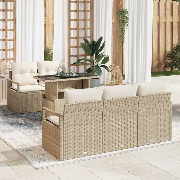 vidaXL Conjunto de Sof&aacute; de Jardim 6 pcs Bege Rattan Sint&eacute;tico