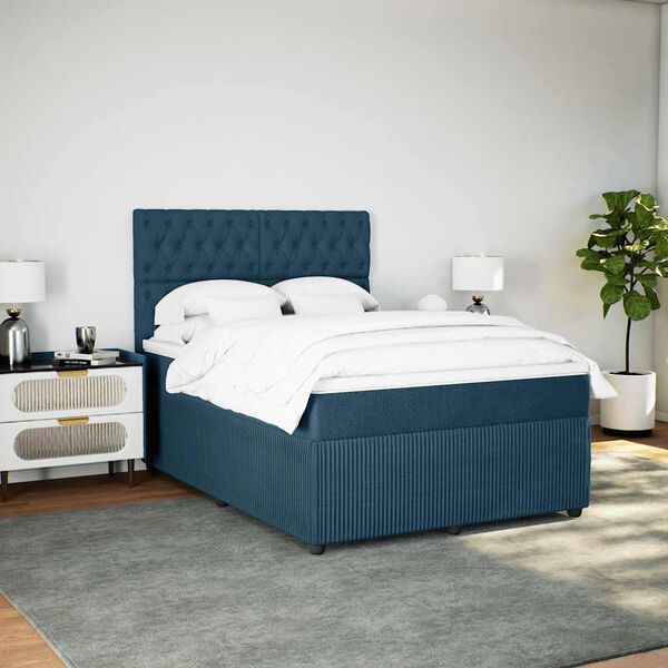 vidaXL Cama com molas/colch&atilde;o 140x200 cm veludo azul-escuro