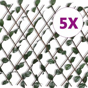 vidaXL Cerca em treli&ccedil;a salgueiro c/ folhas artificiais 5 pcs 180x90cm