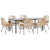 vidaXL Conjunto jantar jardim 7 pe&ccedil;as almofadas vidro vime PE castanho