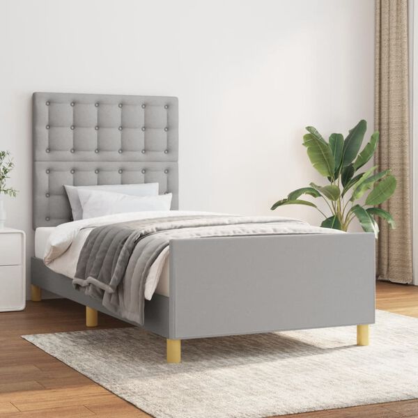 vidaXL Estrutura de cama sem colch&atilde;o 100x200 cm tecido cinzento-claro