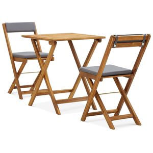 vidaXL 3 pcs conjunto bistr&ocirc; dobr&aacute;vel c/ almofad&otilde;es em ac&aacute;cia maci&ccedil;a