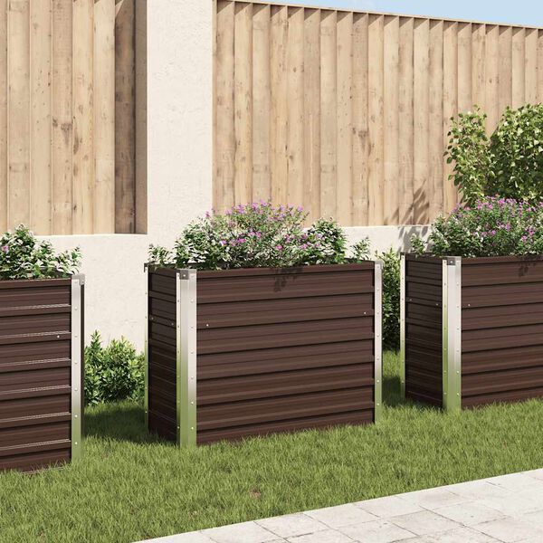 vidaXL Canteiro elevado de jardim aço galvanizado 100x40x77cm castanho